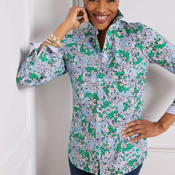 Talbots Blue Floral Button Down Shirt Size 20W NWT - Picture 1 of 12